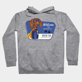 Funny Dachshund Superhero in blue suit Hoodie